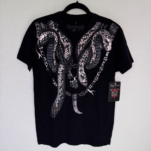 Konquest Shirt Mens Small Metallic Snake Serpent Graphic Tee Tshirt Y2K Grunge S - Picture 1 of 8